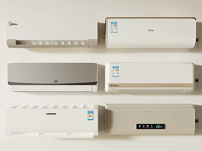 Modern Air Conditioner Fan Units With Various Designs And Multiple Brands 3d model