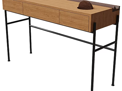 Modern Dressing Table With Wooden Top Drawers And Black Metal Legs With Brown Hat 3d model