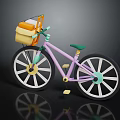 Stylish Purple Bicycle With Yellow Basket Green Seat And Colorful Wheels