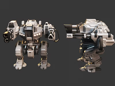 Advanced Armored Mech Combat Weapons Featuring Heavy Cannons And Mechanical Arms 3d model