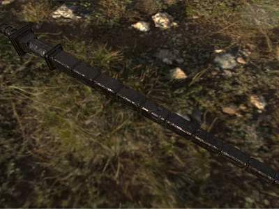 Black Rustic Sword Placed On Grassy Ground With Stones And Weeds 3d model