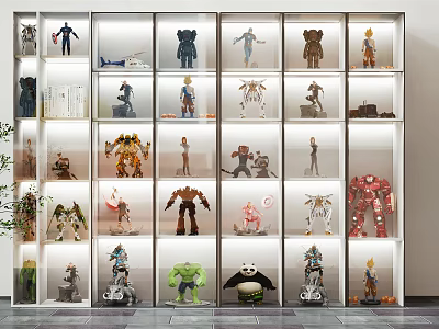 Modern Display Cabinet With Transparent Glass Doors Built In Lighting And Various Figurines 3d model