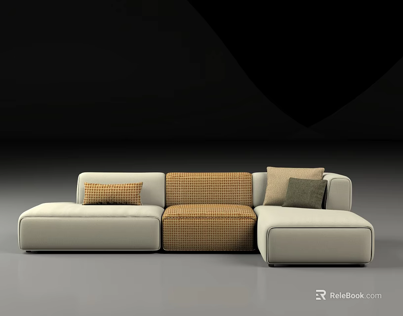 Modern Sectional Sofa With Beige And Brown Modules And Decorative Cushions 3d model