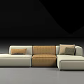 Modern Sectional Sofa With Beige And Brown Modules And Decorative Cushions 3d model