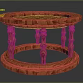 Round Wooden Furniture Table with Intricate Carved Design and Decorative Pillar Supports