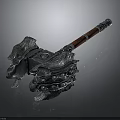 Ornate Metal Warhammer With Wooden Handle Intricate Patterns And Decorative Rivets