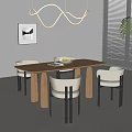 Modern Dining Table Set With Wooden Top Four Beige Chairs And Pendant Light