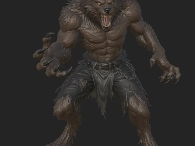 Game Movie Character Muscular Werewolf With Sharp Fangs Clawed Hands And Tattered Pants 3d model