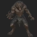 Game Movie Character Muscular Werewolf With Sharp Fangs Clawed Hands And Tattered Pants