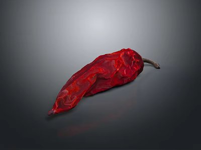 Dried Red Chili Pepper Fruit On Gray Background With Wrinkled Texture And Long Shape 3d model