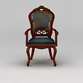Tech Exhibition Hall Displaying Vintage Wooden Armchair With Blue Cushion And Carved Back