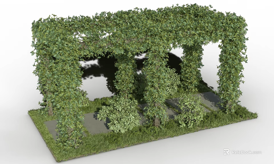 Plant Combination Archway Structure With Vines Shrubs And Lush Green Grass 3d model 