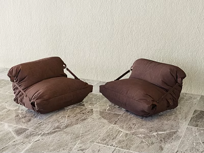 Comfortable Brown Padded Floor Leisure Chairs Pair For Cozy Home Lounge Rest Space Decoration 3d model