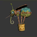 Mechanical Insect With Transparent Wings Green Orange Leaf And Flower Decorative Design