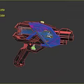 Blue And Black Toy Gun With Red Stripes And Emblem Design