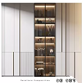 Elegant Contemporary Display Cabinet With Glass Doors Illuminated Shelves And Decorative Items