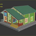 Wooden Detached Villa With Green Roof Front Steps And White Framed Windows