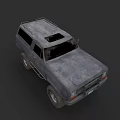 Vintage Off Road SUV With Weathered Exterior Roof Rack And Large Tires
