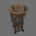 Wooden Medieval Tower With Layered Structure Metal Chains And Spiked Base 3d model