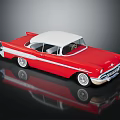 Vintage Red Classic Car With White Roof And Chrome Accents On Black Surface