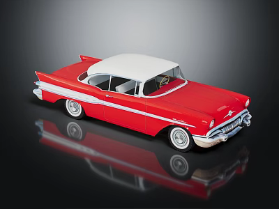 Vintage Red Classic Car With White Roof And Chrome Accents On Black Surface 3d model