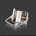 Open Magazines With Rolled Page Displaying Inner Pages And Text 3d model