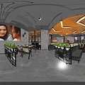 Min Men Chuan Jiao Skewer Restaurant Interior with Brick Wall Neon Sign and Tables Chairs