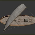 Traditional Wooden Sailboat Watercraft With White Canvas Sail And Classic Hull Design