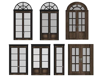 Various Styles of Wooden Double Doors With Glass Panels and Arch Top Designs 3d model
