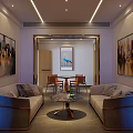 Luxurious Wine Cellar Interior With Sofas Coffee Table Blue Racks Red Accents Lighting And Paintings