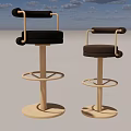 Modern Bar Stools With Gold Metal Frame Black Brown Seats Armrests And Footrest Ring