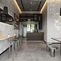 Industrial Modern Café Interior Design With Concrete Walls Metal Stools And Pendant Lights