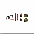 Collection of Vintage Weapons Including Pistols Knives Explosives and Crates