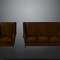 Vintage Brown Leather Sofa And Armchair Furniture Set For Living Room