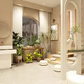 Ying Shiyi Mall Store Manicure Eyelash One Stop Service With Arched Door Round Windows And Green Plants