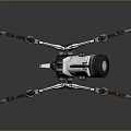 Mechanical Spider Character With White Black Design Yellow Accents Multiple Legs And Pink Round Lens