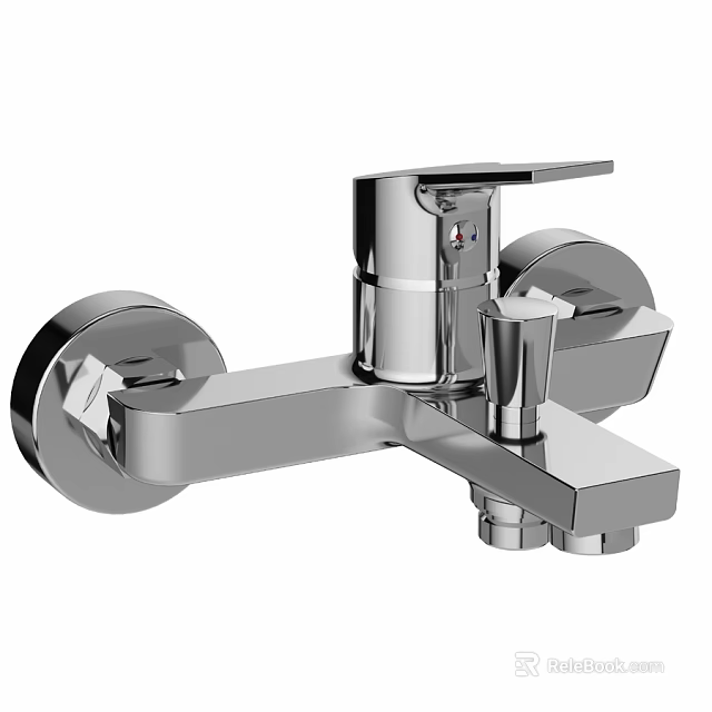 Wall Mounted Chrome Faucet With Modern Design And Dual Handles For Bathroom Use 3d model 