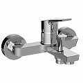 Wall Mounted Chrome Faucet With Modern Design And Dual Handles For Bathroom Use