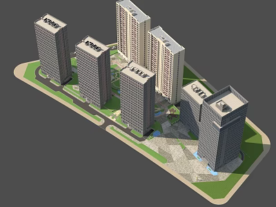 Modern High Rise Residential Complex With Green Areas And Road Layout 3d model
