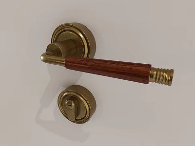 Classic Brass Door Handle with Wooden Lever and Modern Elegant Design Details 3d model