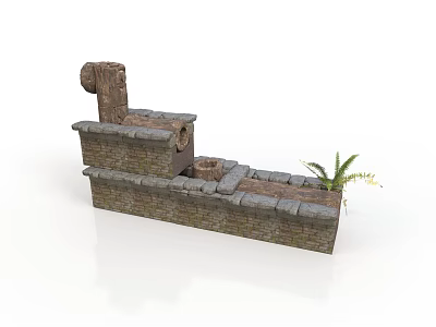 Modern Outdoor Brick Structure With Water Faucet And Small Decorative Plant 3d model