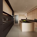 Modern Kitchen Interior Design With Light Dark Cabinets Island Countertop And Appliances