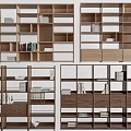 Modern Bookcase Design With Open Wooden Shelves And Multiple Storage Compartments 3d model