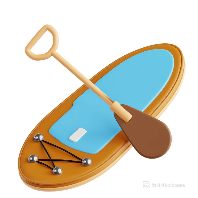 Sports Equipment Paddleboard With Wooden Paddle Brown And Blue Design Secure Straps And Metal Buckles 3d model 