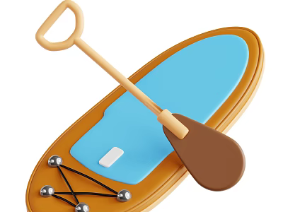 Sports Equipment Paddleboard With Wooden Paddle Brown And Blue Design Secure Straps And Metal Buckles 3d model