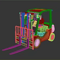 Orange and Gray Forklift With Cabin Front Forks and Wheels on Reflective Surface