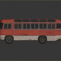 Vintage Red and White Bus with Weathered Body Roof Grilles and Side Windows