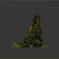 Mythical Creature Statue With Root Branches Mossy Stone Base Green Plants And Fallen Leaves