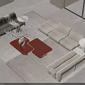 Modern Sofa Coffee Table Set With Gray Beige Sofas Red Coffee Tables And Light Rug 3d model