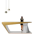 Modern Reception Desk Design With Gold Frame Marble Top And Computer Monitors